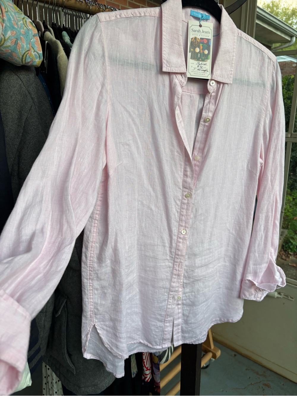 J. McLaughlin 100% Linen Pink Button Down Shirt Blouse M